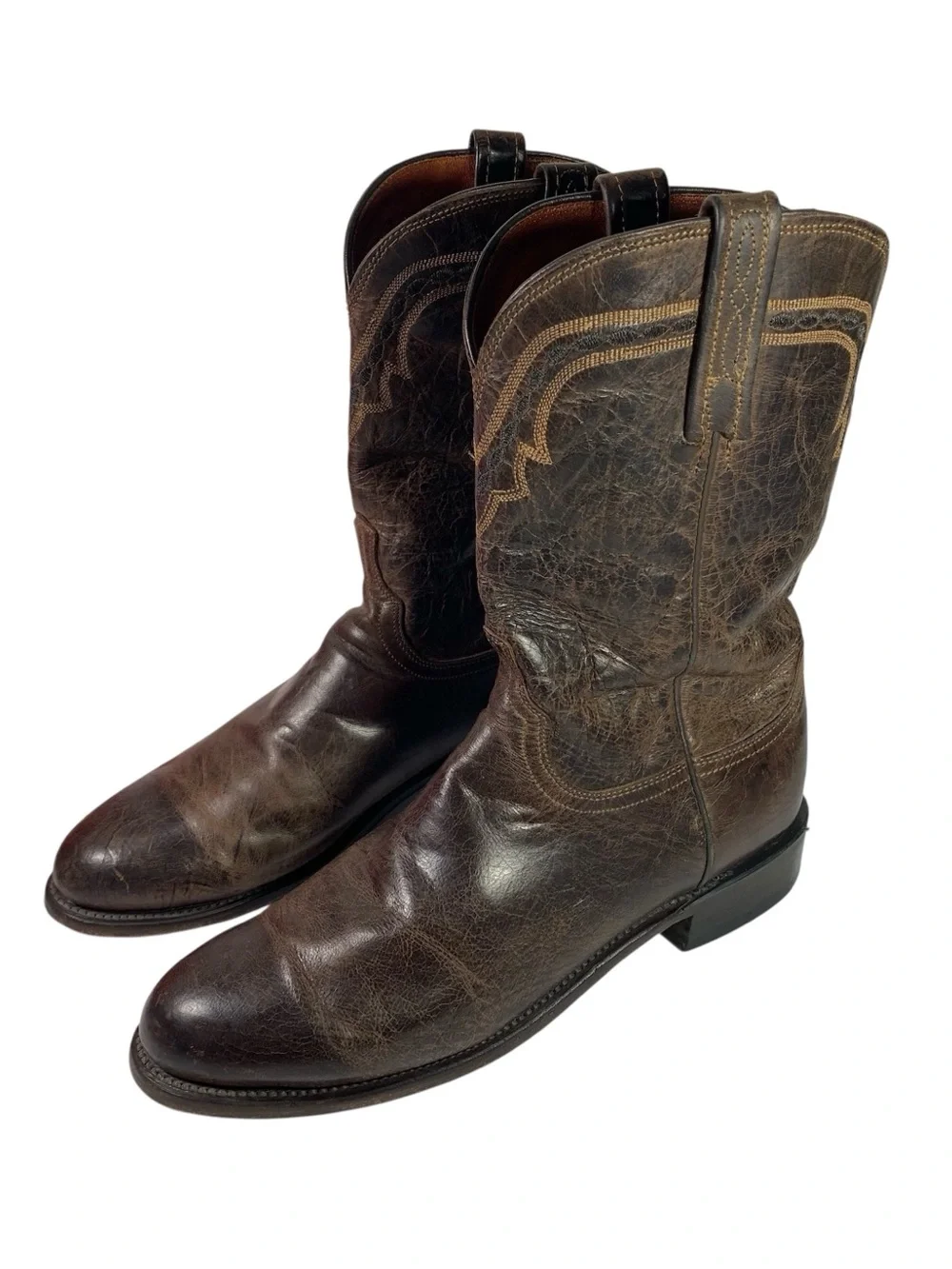Lucchese T0122 Mad Goat Roper Dark Brown Leather Cowboy Boots Size 9.5 D - Picture 13 of 13